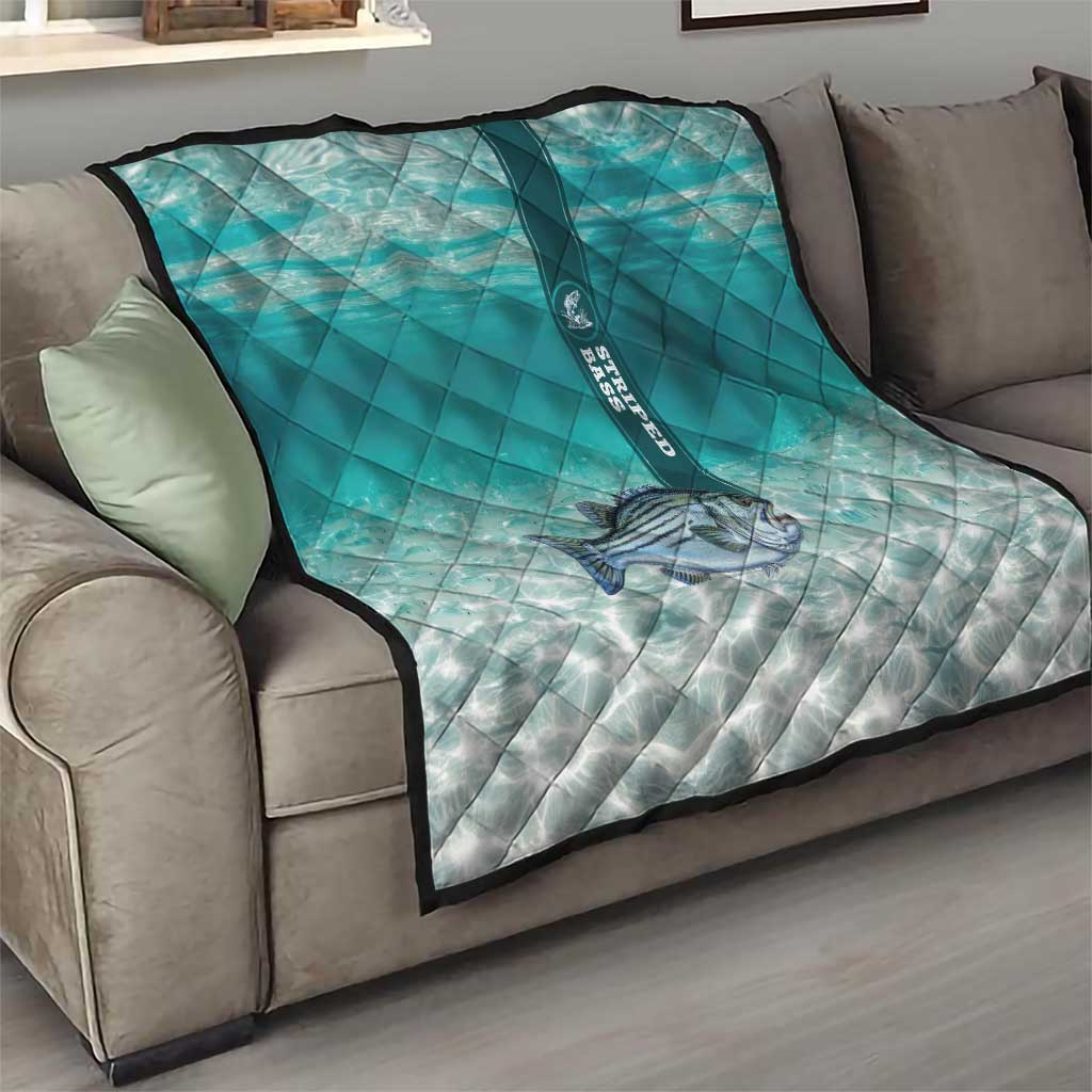 Striped Bass Fishing Quilt with Underwater Ocean Scene and Teal Water Pattern - Wonder Print Shop