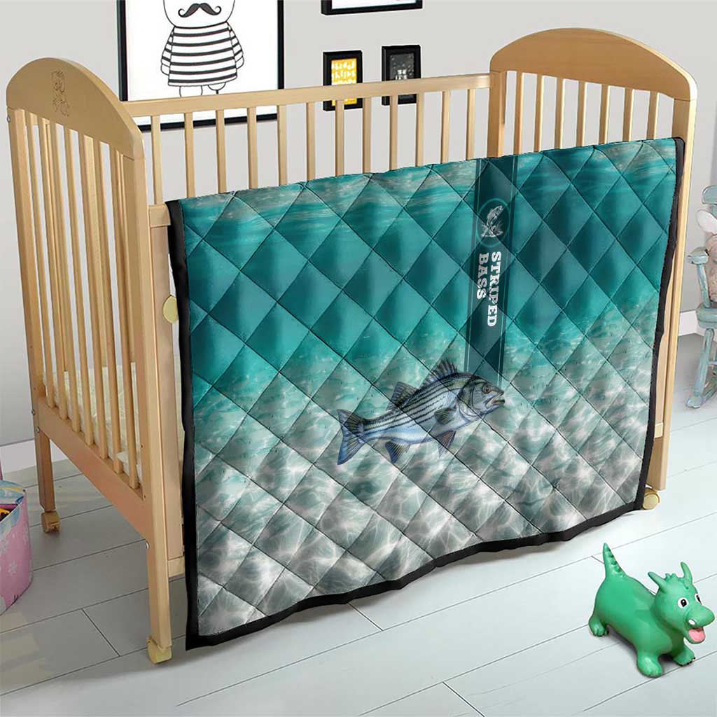 Striped Bass Fishing Quilt with Underwater Ocean Scene and Teal Water Pattern - Wonder Print Shop