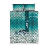 Striped Bass Fishing Quilt Bed Set with Underwater Ocean Scene and Teal Water Pattern - Wonder Print Shop