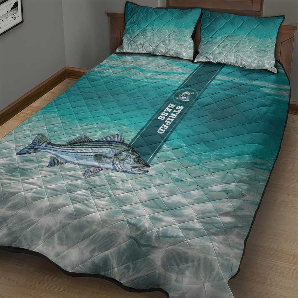 Striped Bass Fishing Quilt Bed Set with Underwater Ocean Scene and Teal Water Pattern - Wonder Print Shop
