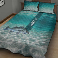 Striped Bass Fishing Quilt Bed Set with Underwater Ocean Scene and Teal Water Pattern - Wonder Print Shop