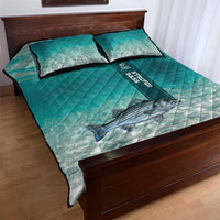 Striped Bass Fishing Quilt Bed Set with Underwater Ocean Scene and Teal Water Pattern - Wonder Print Shop