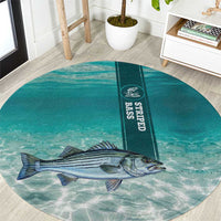 Striped Bass Fishing Round Carpet with Underwater Ocean Scene and Teal Water Pattern - Wonder Print Shop