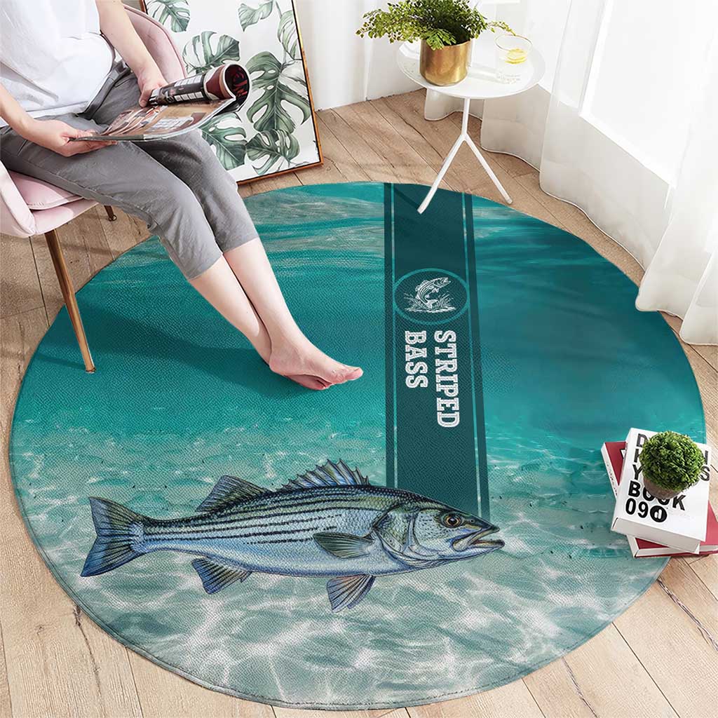 Striped Bass Fishing Round Carpet with Underwater Ocean Scene and Teal Water Pattern - Wonder Print Shop