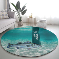 Striped Bass Fishing Round Carpet with Underwater Ocean Scene and Teal Water Pattern - Wonder Print Shop