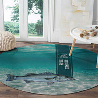 Striped Bass Fishing Round Carpet with Underwater Ocean Scene and Teal Water Pattern - Wonder Print Shop