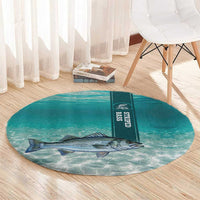 Striped Bass Fishing Round Carpet with Underwater Ocean Scene and Teal Water Pattern - Wonder Print Shop