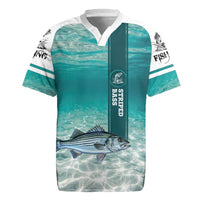 Striped Bass Fishing Rugby Jersey with Underwater Ocean Scene and Teal Water Pattern - Wonder Print Shop