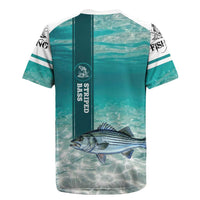 Striped Bass Fishing Rugby Jersey with Underwater Ocean Scene and Teal Water Pattern - Wonder Print Shop