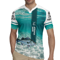 Striped Bass Fishing Rugby Jersey with Underwater Ocean Scene and Teal Water Pattern - Wonder Print Shop