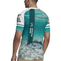 Striped Bass Fishing Rugby Jersey with Underwater Ocean Scene and Teal Water Pattern - Wonder Print Shop