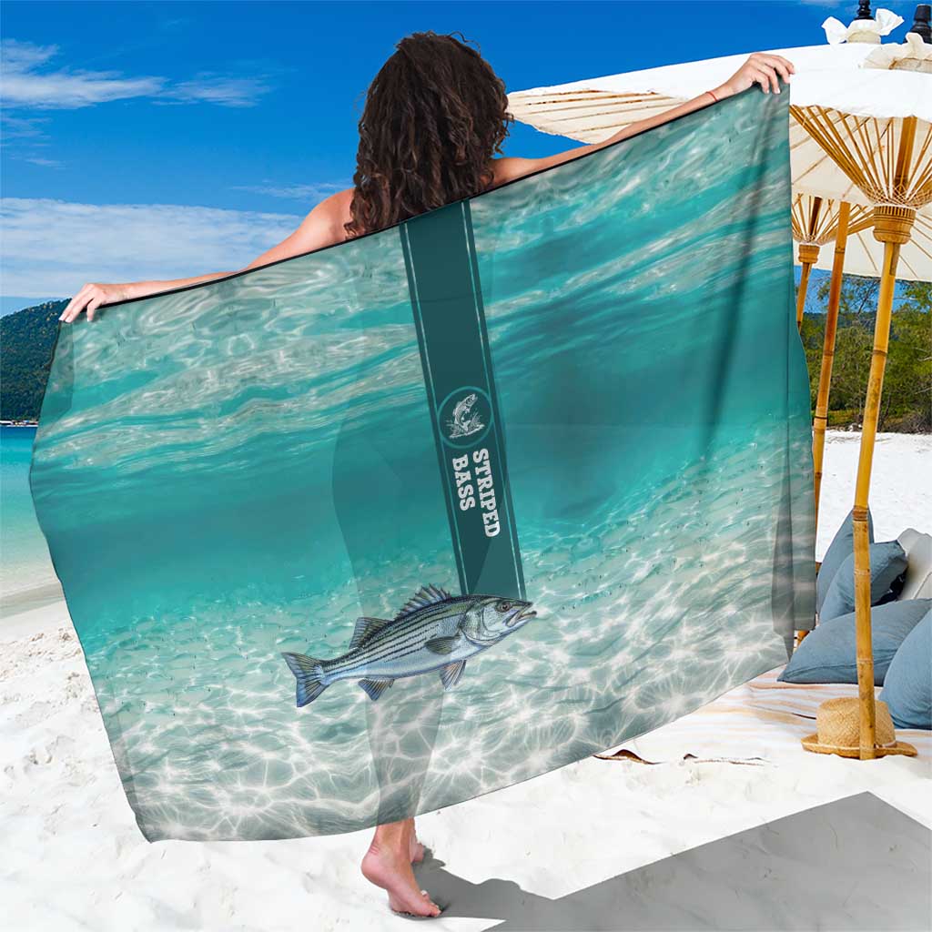 Striped Bass Fishing Sarong with Underwater Ocean Scene and Teal Water Pattern - Wonder Print Shop