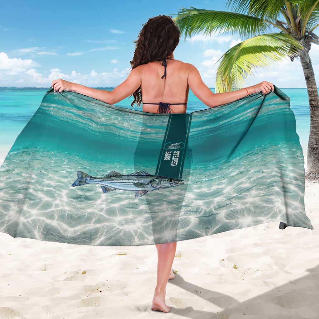 Striped Bass Fishing Sarong with Underwater Ocean Scene and Teal Water Pattern - Wonder Print Shop