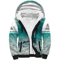 Striped Bass Fishing Sherpa Hoodie with Underwater Ocean Scene and Teal Water Pattern - Wonder Print Shop