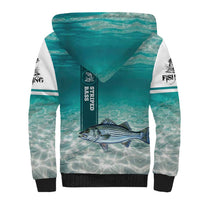 Striped Bass Fishing Sherpa Hoodie with Underwater Ocean Scene and Teal Water Pattern - Wonder Print Shop