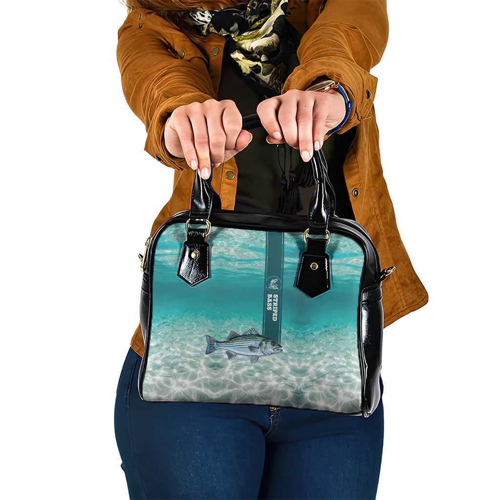 Striped Bass Fishing Shoulder Handbag with Underwater Ocean Scene and Teal Water Pattern - Wonder Print Shop