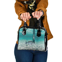 Striped Bass Fishing Shoulder Handbag with Underwater Ocean Scene and Teal Water Pattern - Wonder Print Shop