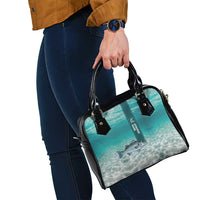 Striped Bass Fishing Shoulder Handbag with Underwater Ocean Scene and Teal Water Pattern - Wonder Print Shop