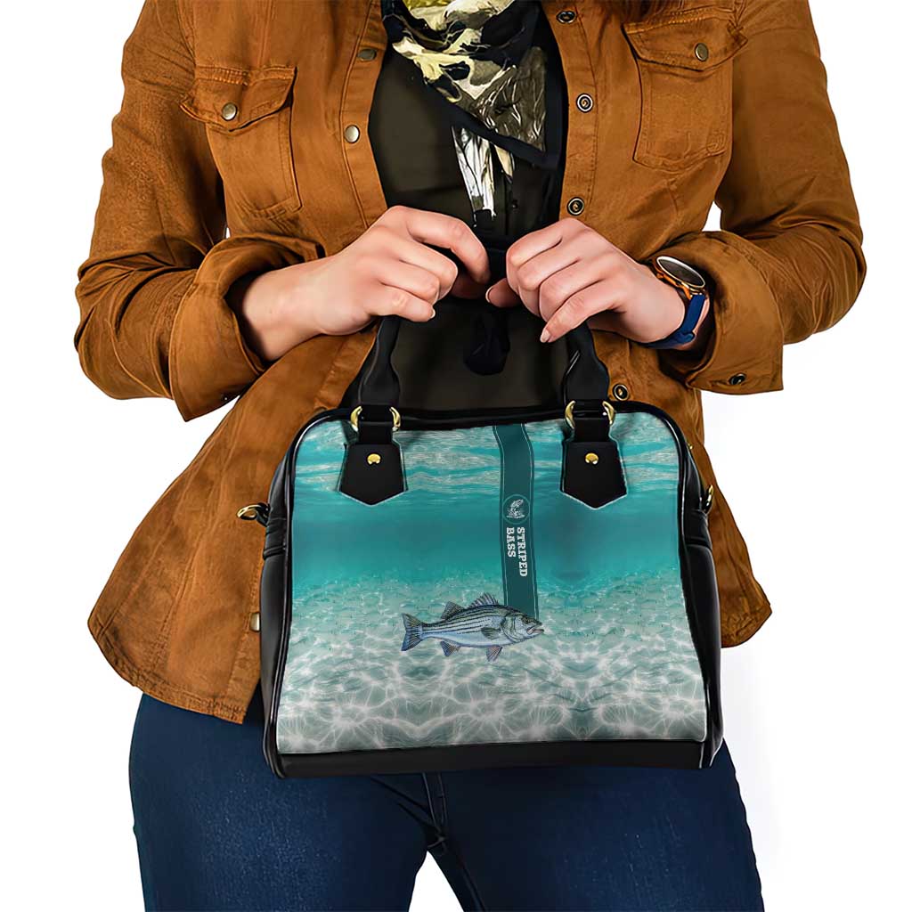 Striped Bass Fishing Shoulder Handbag with Underwater Ocean Scene and Teal Water Pattern - Wonder Print Shop