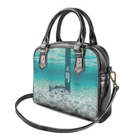 Striped Bass Fishing Shoulder Handbag with Underwater Ocean Scene and Teal Water Pattern - Wonder Print Shop