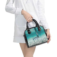 Striped Bass Fishing Shoulder Handbag with Underwater Ocean Scene and Teal Water Pattern - Wonder Print Shop