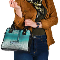Striped Bass Fishing Shoulder Handbag with Underwater Ocean Scene and Teal Water Pattern - Wonder Print Shop