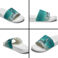 Striped Bass Fishing Slide Sandals with Underwater Ocean Scene and Teal Water Pattern - Wonder Print Shop