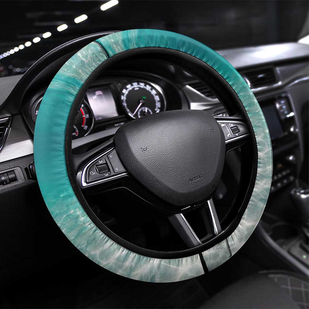 Striped Bass Fishing Steering Wheel Cover with Underwater Ocean Scene and Teal Water Pattern - Wonder Print Shop