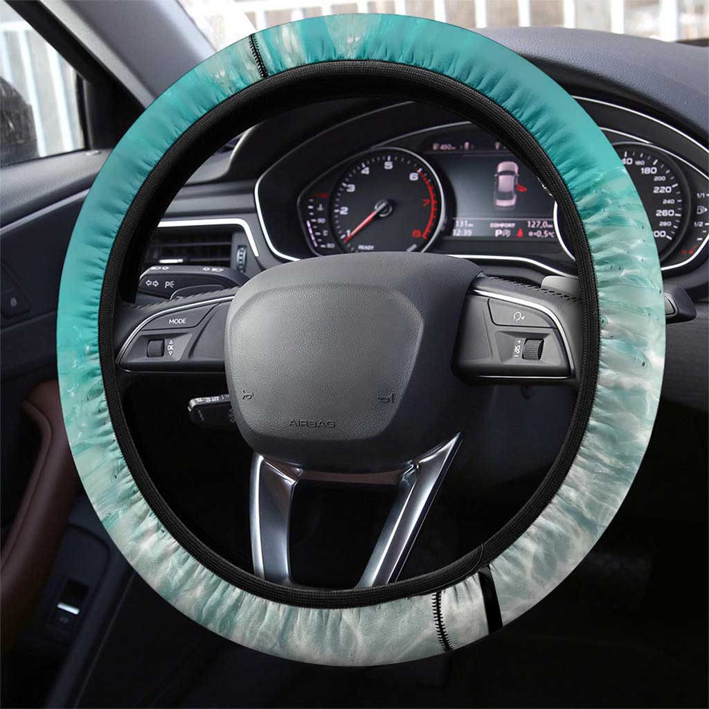 Striped Bass Fishing Steering Wheel Cover with Underwater Ocean Scene and Teal Water Pattern - Wonder Print Shop