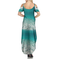 Striped Bass Fishing Summer Maxi Dress with Underwater Ocean Scene and Teal Water Pattern - Wonder Print Shop