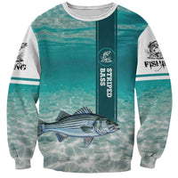 Striped Bass Fishing Sweatshirt with Underwater Ocean Scene and Teal Water Pattern - Wonder Print Shop