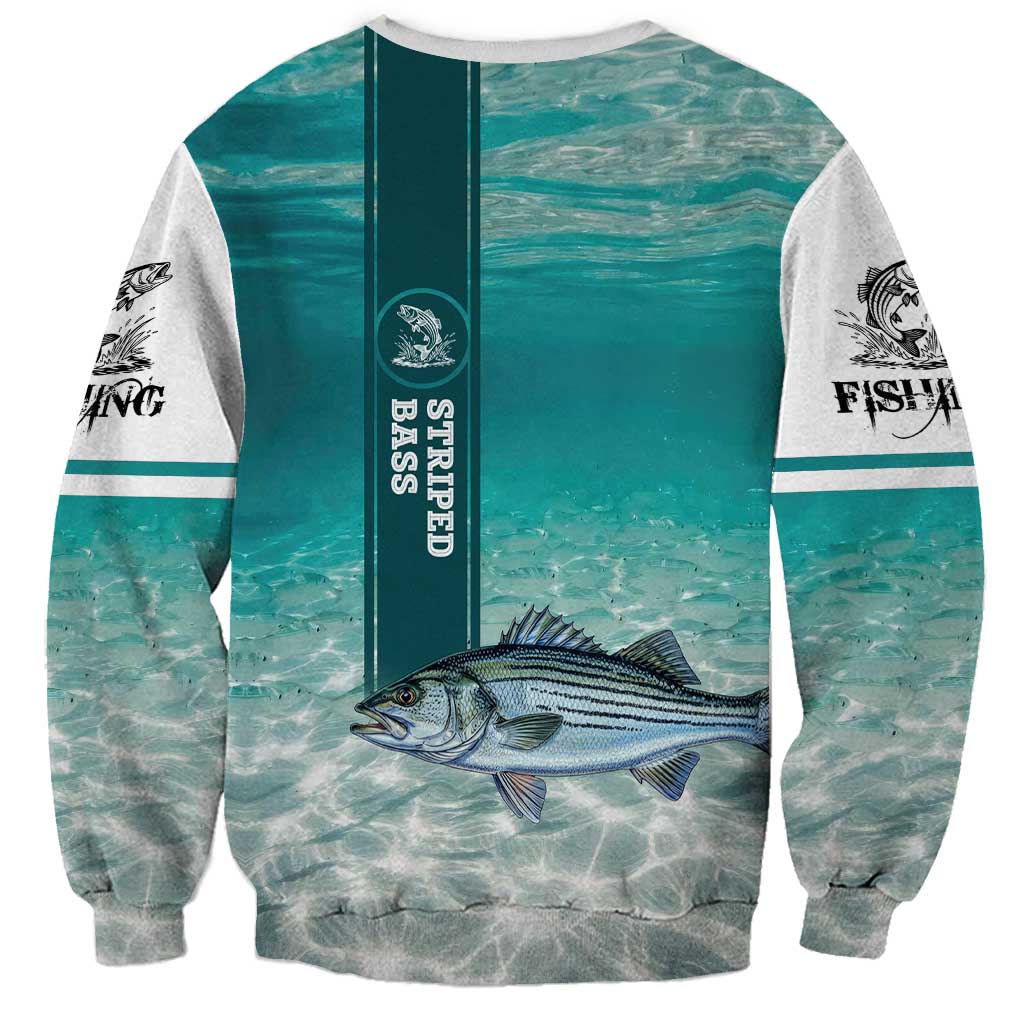 Striped Bass Fishing Sweatshirt with Underwater Ocean Scene and Teal Water Pattern - Wonder Print Shop