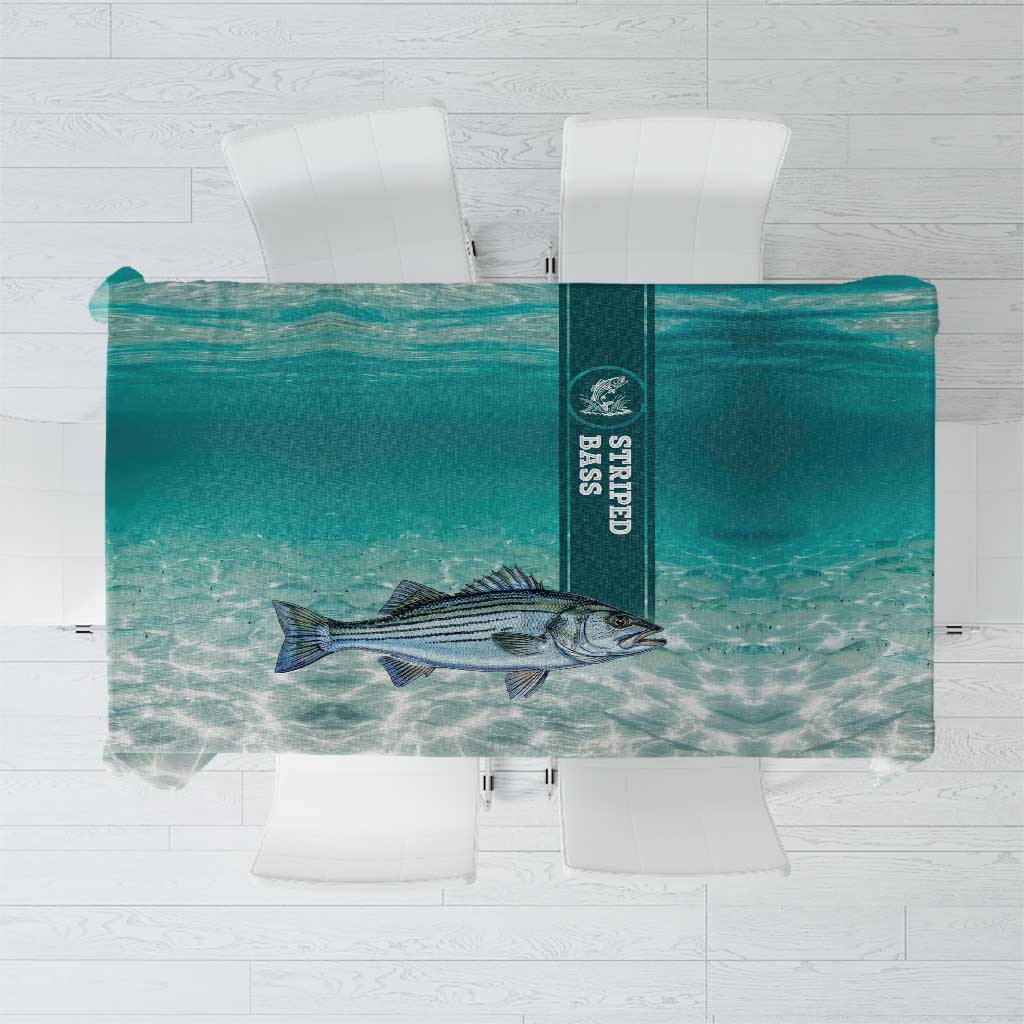 Striped Bass Fishing Tablecloth with Underwater Ocean Scene and Teal Water Pattern - Wonder Print Shop