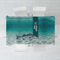 Striped Bass Fishing Tablecloth with Underwater Ocean Scene and Teal Water Pattern - Wonder Print Shop