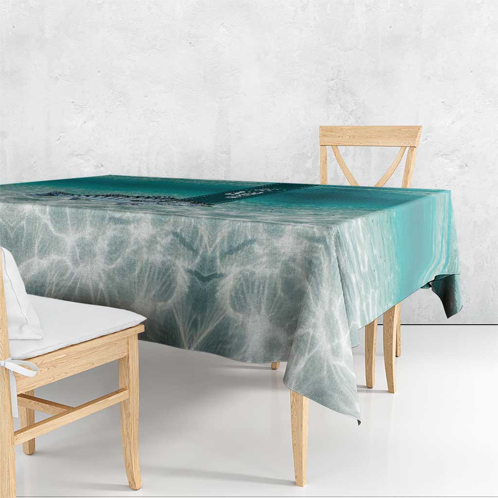 Striped Bass Fishing Tablecloth with Underwater Ocean Scene and Teal Water Pattern - Wonder Print Shop