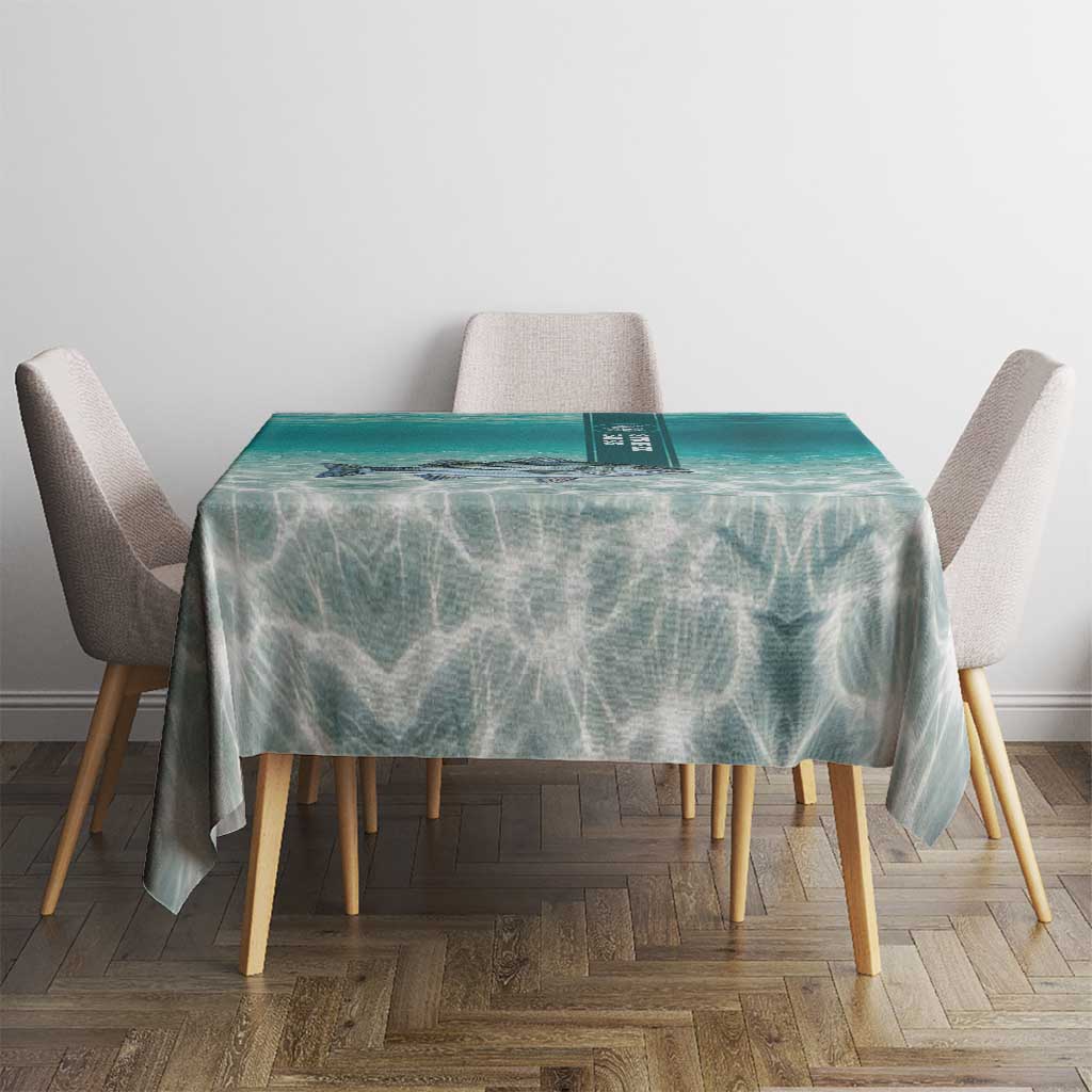 Striped Bass Fishing Tablecloth with Underwater Ocean Scene and Teal Water Pattern - Wonder Print Shop
