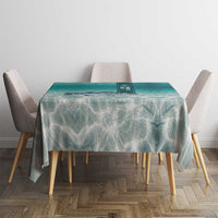 Striped Bass Fishing Tablecloth with Underwater Ocean Scene and Teal Water Pattern - Wonder Print Shop