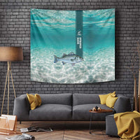 Striped Bass Fishing Tapestry with Underwater Ocean Scene and Teal Water Pattern - Wonder Print Shop