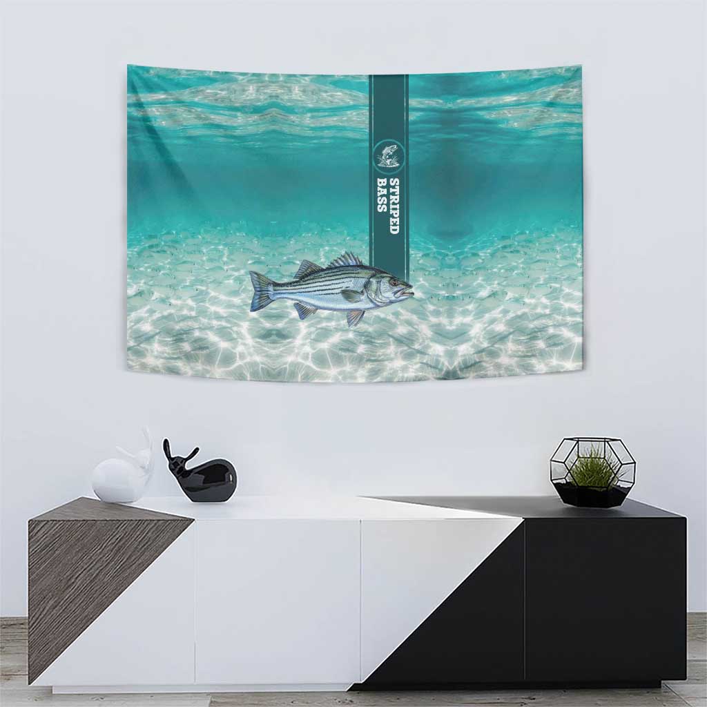 Striped Bass Fishing Tapestry with Underwater Ocean Scene and Teal Water Pattern - Wonder Print Shop