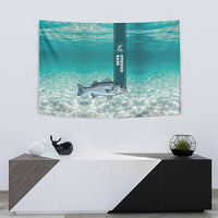Striped Bass Fishing Tapestry with Underwater Ocean Scene and Teal Water Pattern - Wonder Print Shop