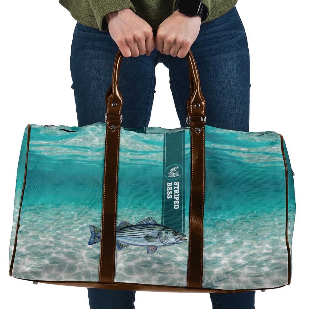 Striped Bass Fishing Travel Bag with Underwater Ocean Scene and Teal Water Pattern - Wonder Print Shop
