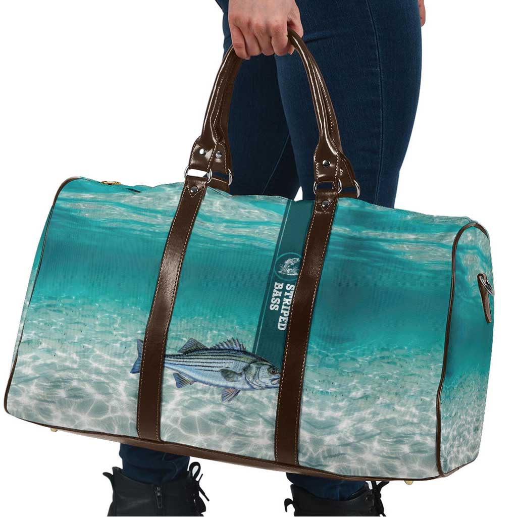 Striped Bass Fishing Travel Bag with Underwater Ocean Scene and Teal Water Pattern - Wonder Print Shop