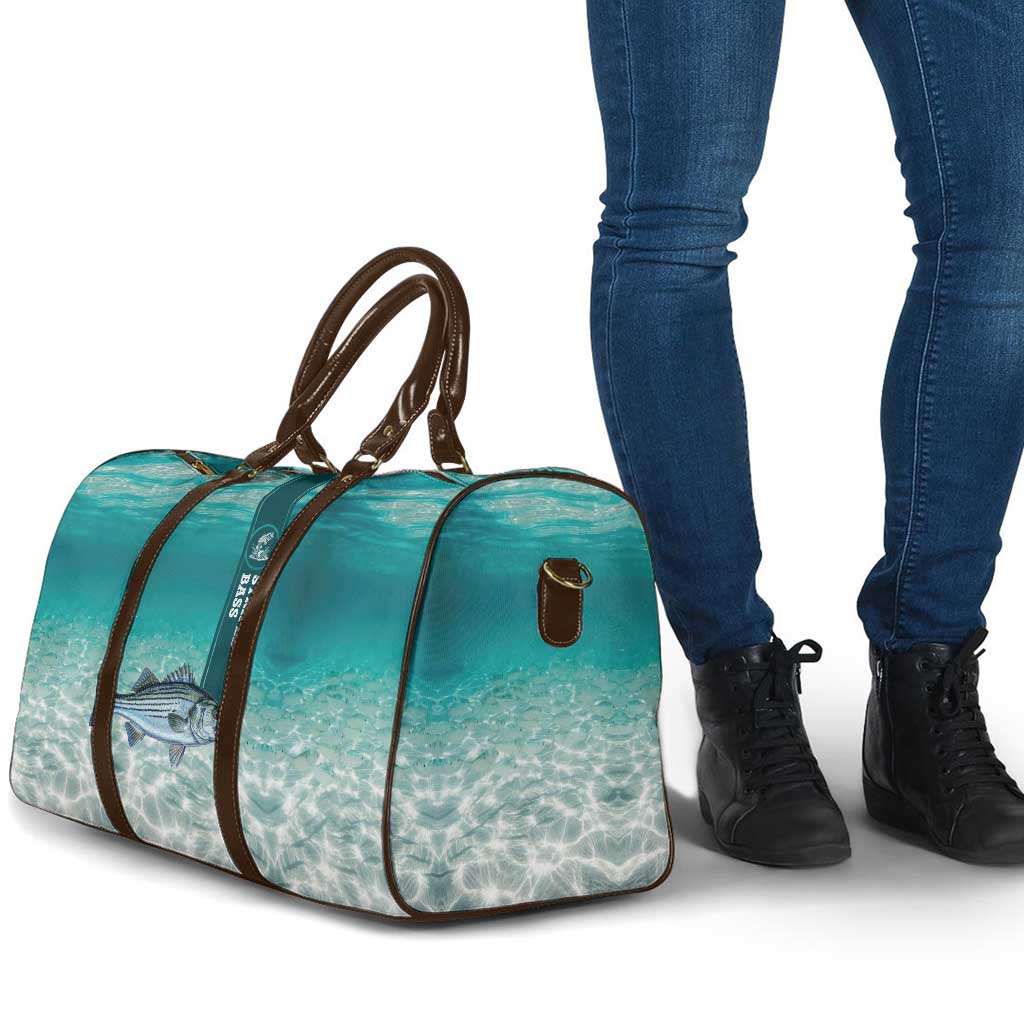 Striped Bass Fishing Travel Bag with Underwater Ocean Scene and Teal Water Pattern - Wonder Print Shop