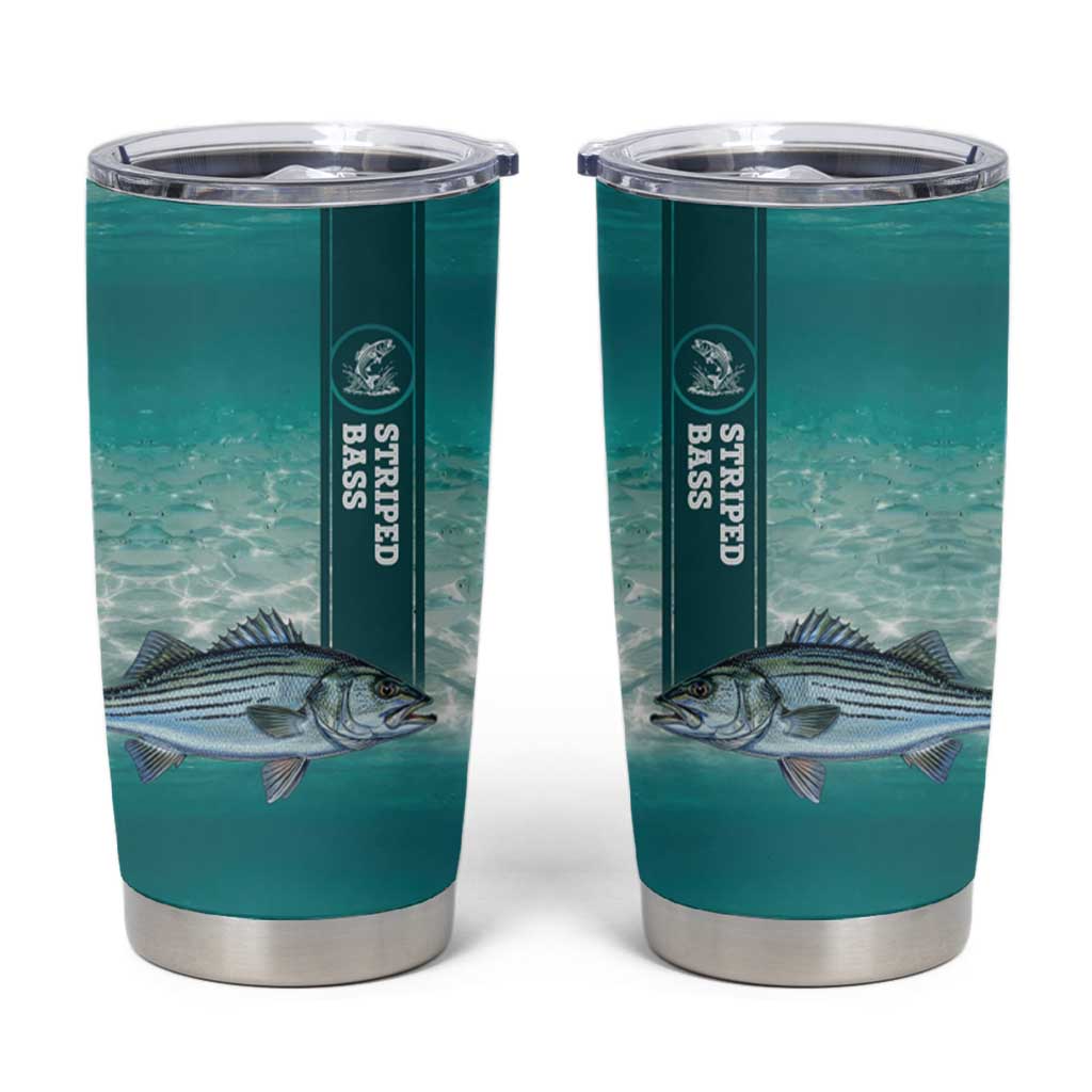 Striped Bass Fishing Tumbler Cup with Underwater Ocean Scene and Teal Water Pattern - Wonder Print Shop