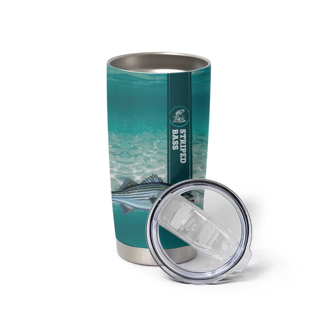 Striped Bass Fishing Tumbler Cup with Underwater Ocean Scene and Teal Water Pattern - Wonder Print Shop