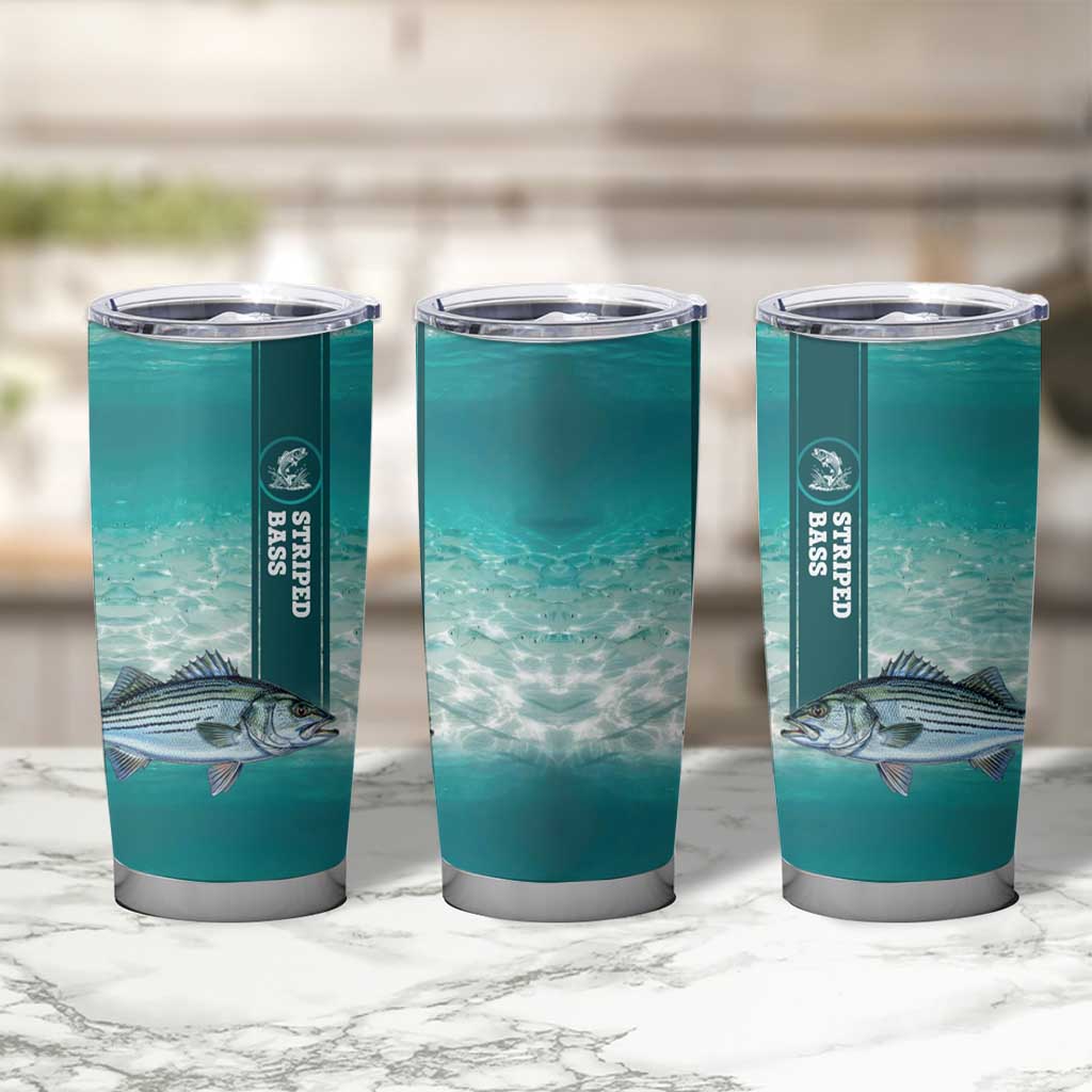 Striped Bass Fishing Tumbler Cup with Underwater Ocean Scene and Teal Water Pattern - Wonder Print Shop
