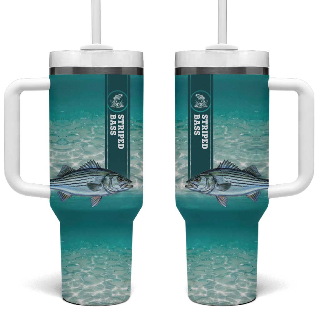 Striped Bass Fishing Tumbler With Handle with Underwater Ocean Scene and Teal Water Pattern - Wonder Print Shop