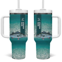 Striped Bass Fishing Tumbler With Handle with Underwater Ocean Scene and Teal Water Pattern - Wonder Print Shop