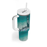 Striped Bass Fishing Tumbler With Handle with Underwater Ocean Scene and Teal Water Pattern - Wonder Print Shop
