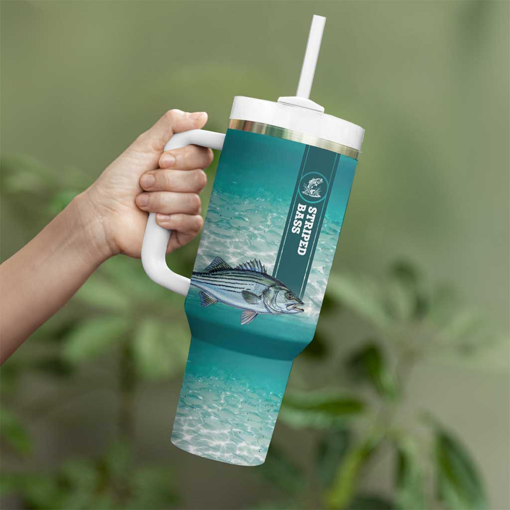 Striped Bass Fishing Tumbler With Handle with Underwater Ocean Scene and Teal Water Pattern - Wonder Print Shop